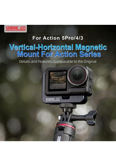 Djı Osmo Action 5 Pro / 4/3 Startrc L-şekilli Manyetik Hızlı Bırakma Braketi İçin Siyah