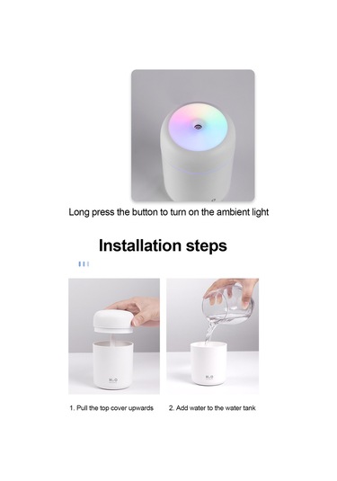 Springsun Usb Taşınabilir Hava Nemlendirici 300ml - Renkli Işık, Sürekli/aralıklı Sprey, Sessiz Çalışma, Zamanlı Kapanma Diğer