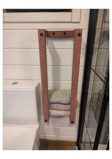 Masif Ahşap Eskitme Boyalı Banyo Havlu Askısı 2 Li Set Bronz