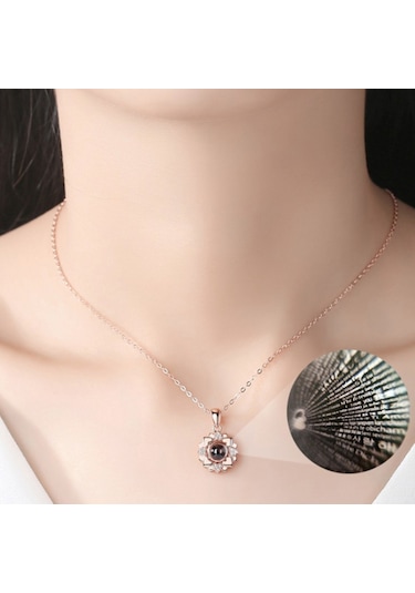 Ehediye Chavin 100 Dilde Seni Seviyorum Projeksiyon Kalp Kolye Ed07Rs Gümüş