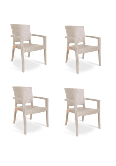 4'lü Set Rattan Victor Kollu Sandalye Koltuk Kapuçino Bej