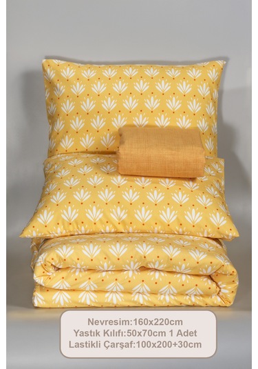Elart Riva Nevresim Takımı Tek Kişilik Lastikli Çarşaf 160x220 Cm Sarı Sarı