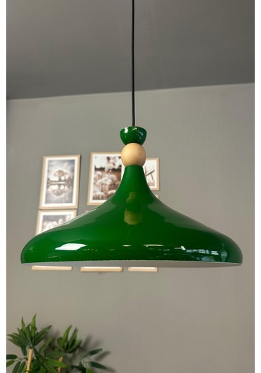 Yeşil Ahşap Şapka Tekli Avize Sarkıt Salon Mutfak Cafe Butik Lamba Aydınlatma Avizeler Yeşil