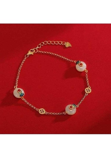 Flybuy 14 Ayar Altın Yeşim Taşı Charm Bilezikler & Amp Bileklik Kadınlar İçin Düğün, Parti, Doğum Günü Takı Sarı Altın