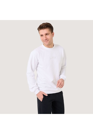 Beyaz Fila Erkek Bisiklet Yaka Sweatshirt Deva Fam0570 BEYAZ