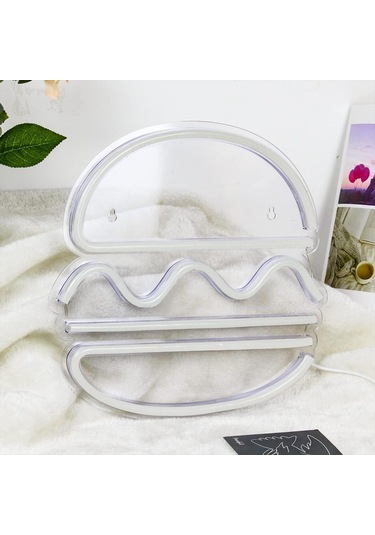 Soulader Hamburger Şeklinde Neon Işık Dekor Çocuk Odası Genç Odası Duvar Aydınlatması Beyaz