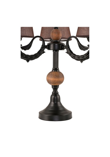 Üçlü Şamdan Masa Lambası Abajur Siyah Kahverengi Şapkalı Siyah