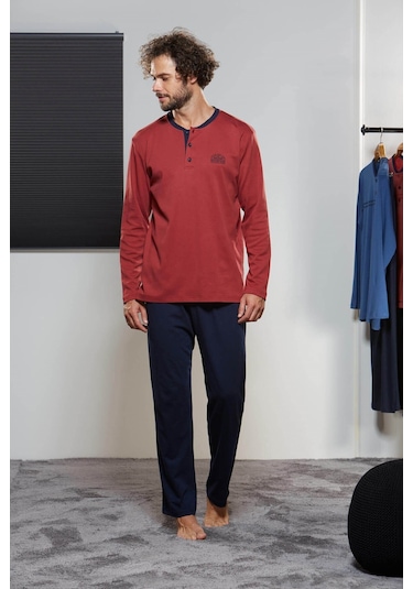 Pjs Erkek Kışlık Uzun Kol Pijama Takımı-kiremit Kiremit