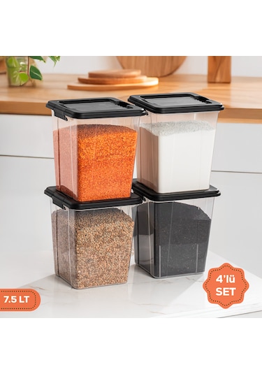 Porsima 4370 4 Lü Mega Boy Hava Geçirmez Deterjan Saklama Kabı Erzak Saklama Kabı Seti Gri 7,5lt Şefaf