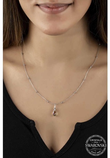 Swarovski Crystal Taşlı Ametist Top Zincir Gümüş Kadın Kolye-204286 Çok Renkli