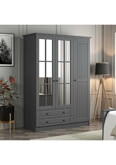 Kale 3 Kapaklı 2ç Taçlı Dolap Mebran İlkbahar Antrasit 190cm Antrasit