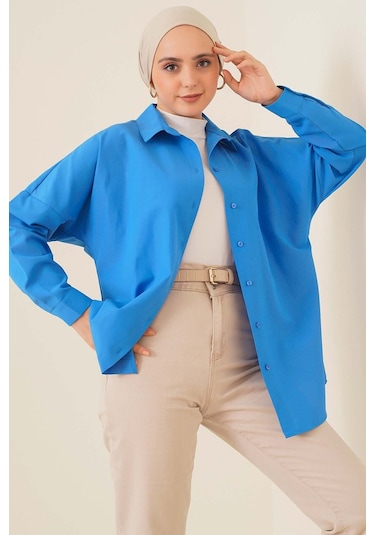 Bigdart 103901 Oversize Basic Tesettür Gömlek - Saks 001