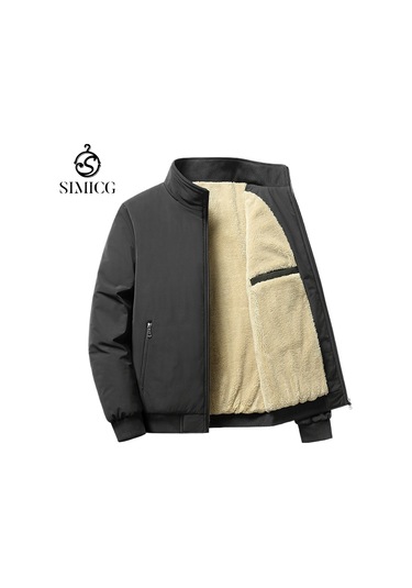 Fleece-lined, Thickened Stand-up Collar Casual Men's Jacket Siyah