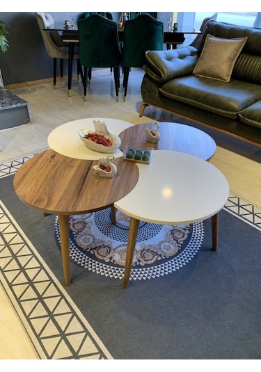 Orta Sehpa 4Lü Zigon Rüzgar Gülü Ceviz Krem