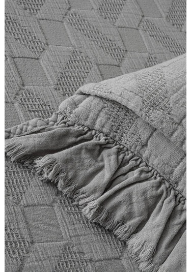 Ecocotton Tanya Gri %100 Organik Pamuk Çift Kişilik Pike Yatak Örtüsü Takımı Gri