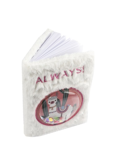 Studi Peluş Defter - Lama Desen / Beyaz