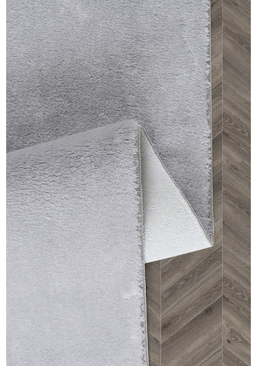 Comfort Puffy Düz Saçaklı Peluş Halı Gri