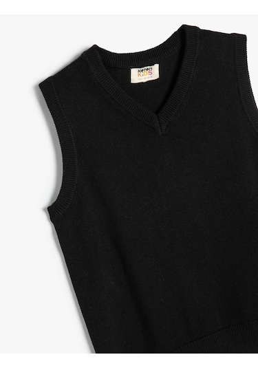 Koton Basic Okul Süveteri V Yaka Kolsuz Pamuklu Siyah 5wkb90006tt Siyah