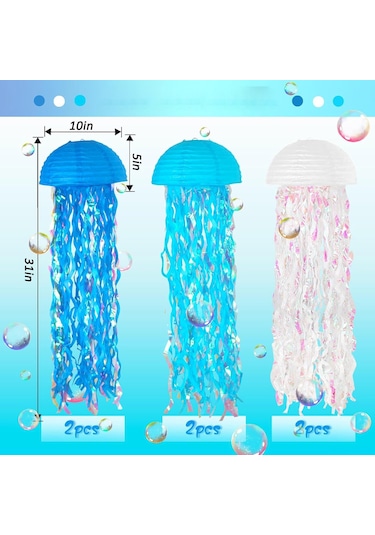 Jeemson Mavi Seri Yarı Daire Renkli Zarsı Fenerler - Doğum Günü Dekorasyonu - 6 Adet Set Diğer