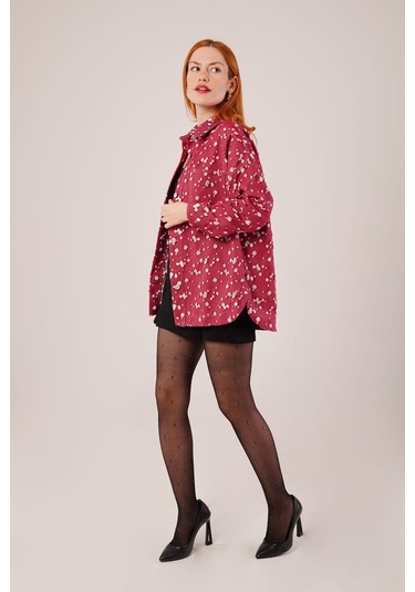 Eskitme Görünümlü Denim Bordo Gömlek Bordo