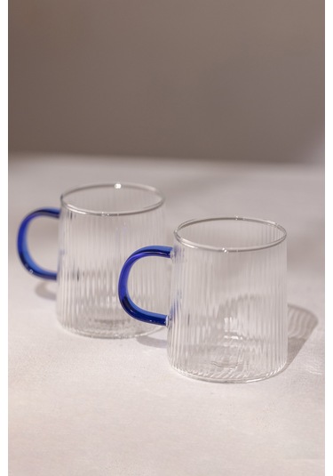 Rakle Borosilikat 2'li Kupa Seti Mavi Kulplu 320 Cc Renkli