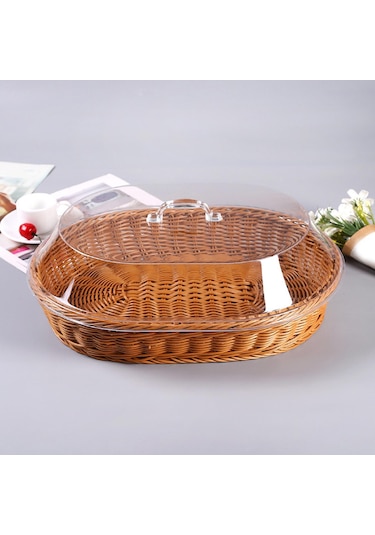 Magideal Suntek Kapaklı Hasır Dokuma Meyve Ekmek Sepeti 25 x 35 CM Çok Renkli