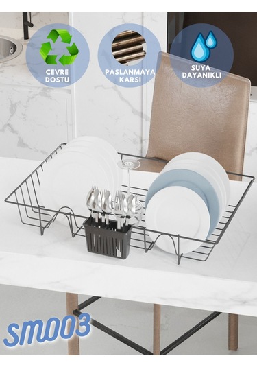 Suntel Suntel Mat Siyah Tek Katlı Bulaşıklık Tabaklık