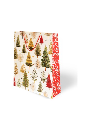 Yılbaşı Temalı Lüks Karton Çanta Varak Baskılı 31x40 1 Adet