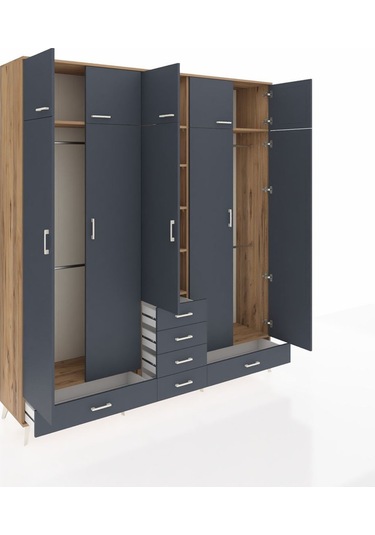 Hyperion Dolap 6 Raflı 6 Çekmeceli 4 Askılı 220x44x243 Çam-antrasit/antrasit Antrasıt/antrasıt