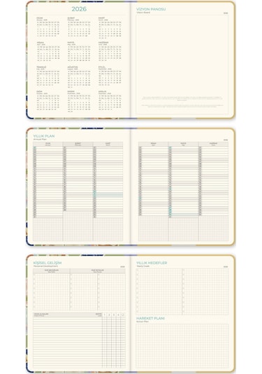 2026 Dikey Haftalık Ajanda 12 Aylık Sert Kapak 18x20 Cm - Yeşil Yeşil