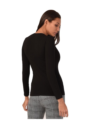 Disentis Yuvarlak Yaka Uzun Kollu Viskon Siyah Body