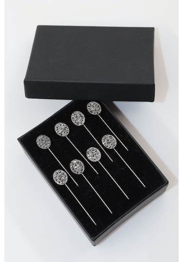 Numetal 8 Li Oval Taşlı Eşarp İğnesi. Şal İğnesi. Türban İğnesi. Başörtü İğnesi. Eşarp Ve Şal İğnesi Gümüş