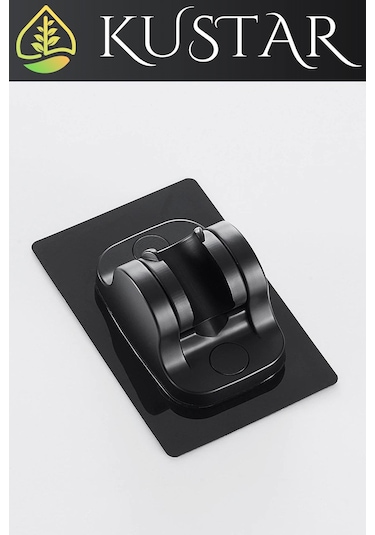 Kustar Siyah Kendinden Yapışkanlı 15 Kg Taşıyabilen Nano Duş Başlığı Askısı Mafsal Kolay Temiz Kurulum Siyah