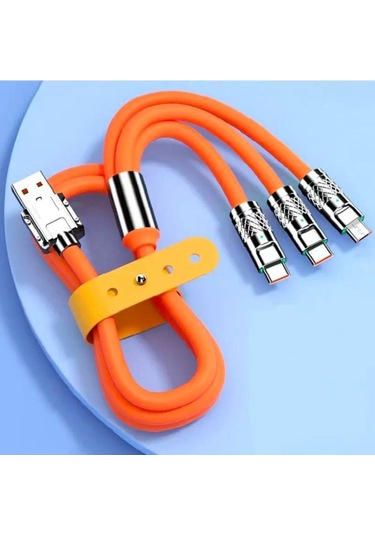 3 İn 1 Type-c + Micro Usb + Lightning Hızlı Şarj Kablosu Silikon Kablo 1 Metre Opp Ambalaj 4434