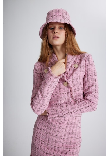 Holly Lolly Tüvit Kumaş Logolu Bucket Tweed Şapka Pembe