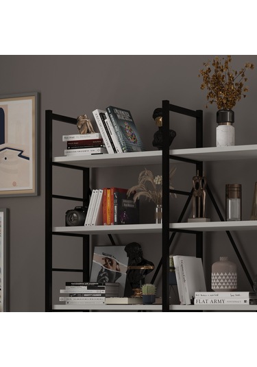 6 Raflı Metal Kitaplık İki Modül-metalk02-kül Gri