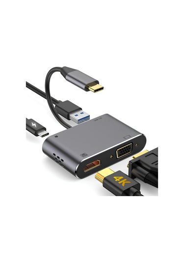 Speeduf Type-c 4 In 1 4k Hdmı Vga Usb 3.0 Type-c Şarj Girişli