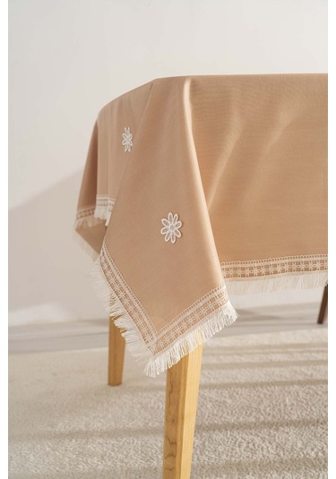 Silvio Somon Güpür Çiçekli Masa Örtüsü 160x220 Cm Somon