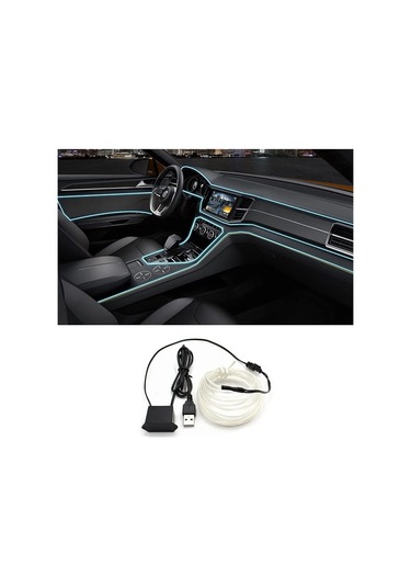 Barley 2m/3m/5m Led Neon Şerit Araç İç Dekorasyon Dıy Usb Esnek Ortam Işığı Mavi 5m
