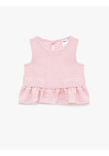 Koton Bisiklet Yaka Kolsuz Fırfırlı Bluz Pembe 6smg60003aw Gül