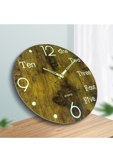 Teltree 30cm Aydınlatmalı Ahşap Duvar Saati - Isı İşlemeli Desen, Sessiz Motor, Ev Dekoru, Günlük Kullanım Ahşap