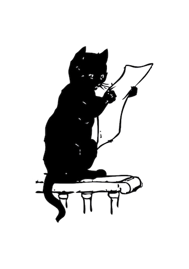 Folyo Sticker Gazete Okuyan Kedi 70cm Uzunluk Siyah