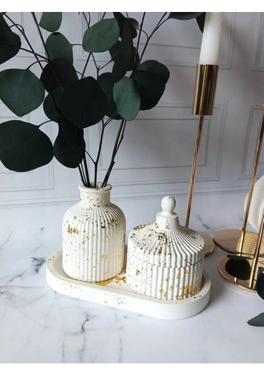 Cre Art Kuru Çiçekler İçin Dekoratif Alçı Set Ev Dekorasyonu İçin Kuru Çiçek Vazosu Alçı Seti 152751134 Gri