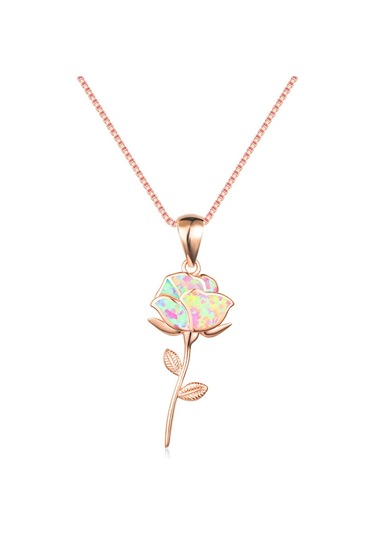 Beyaz Opal Çiçek Yaprak Kolye Gümüş