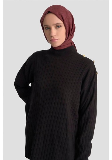 Armine Yüksek Yaka Triko Kazak 25kd6019 Siyah Siyah