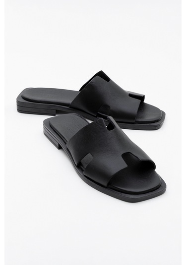 Handy Siyah Cilt Hakiki Deri Kadın Terlik Siyah