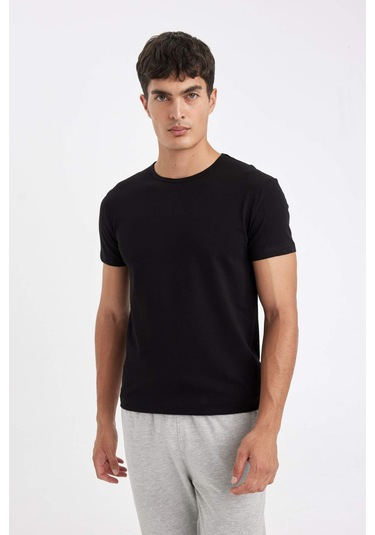 DeFacto Slim Fit Dar Kesim Bisiklet Yaka Kısa Kollu Pijama Üstü L4885AZ24WNBK27