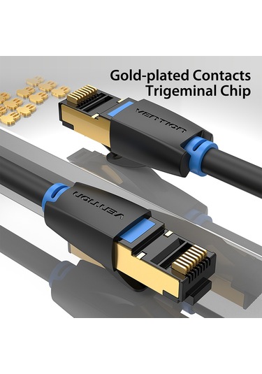 Mufunye Ventıon Cat8 Sftp 40gbps 2000mhz 1.5m Ağ Kablosu - Tam Bakır Çift Ekranlı, Altın Kaplı Rj45 Kristal Uç, Oyun Ve Ev/ofis Kullanıma Uygun