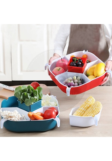 Xiyyadms Kırmızı 360 Derece Döner 5 Bölmeli Plastik Yemek Sepeti - Sulama Delikli, Yemek Saklama Ve Servis İçin, Geniş Kapasite, Ev Ve Partiler İçin Kırmızı