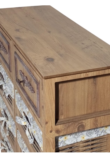 Ahşap 8 Çekmeceli Hasır Görünümlü Sebzelik Atlantik Çam